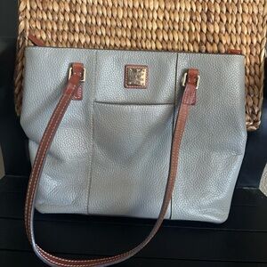 Dooney & Bourke Gray Pebbled Leather Tote with Brown Trim